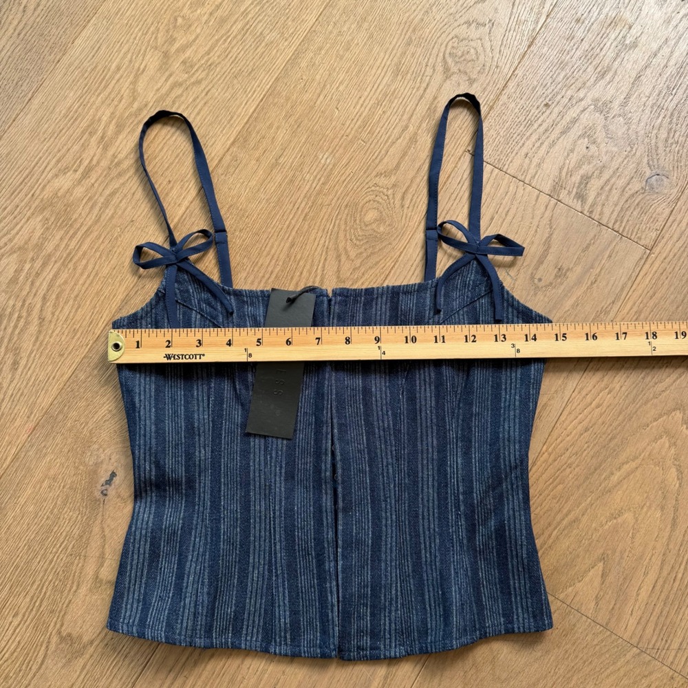 Lioness Charismatic Pinstripe Denim Set Corset Top S and Flare Jeans XS Blue - Picture 14 of 16